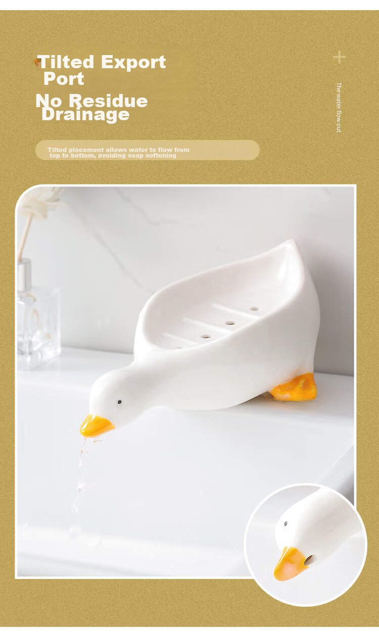 Fanyejia Cartoon Creative Ceramic Soap Dish, Cute Duck Soap Holder, Storage Rack for Bathroom, Non-Draining Soap Tray 2
