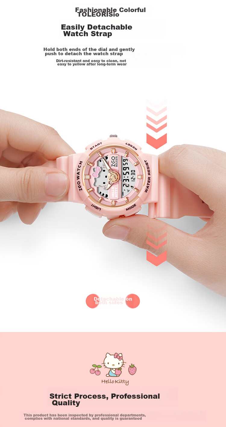 Hello Kitty Student Watch for Female Middle And High School Students, Dual Display Sports Digital Watch with Waterproof Luminous Function, Children's Watch Sanrio 11