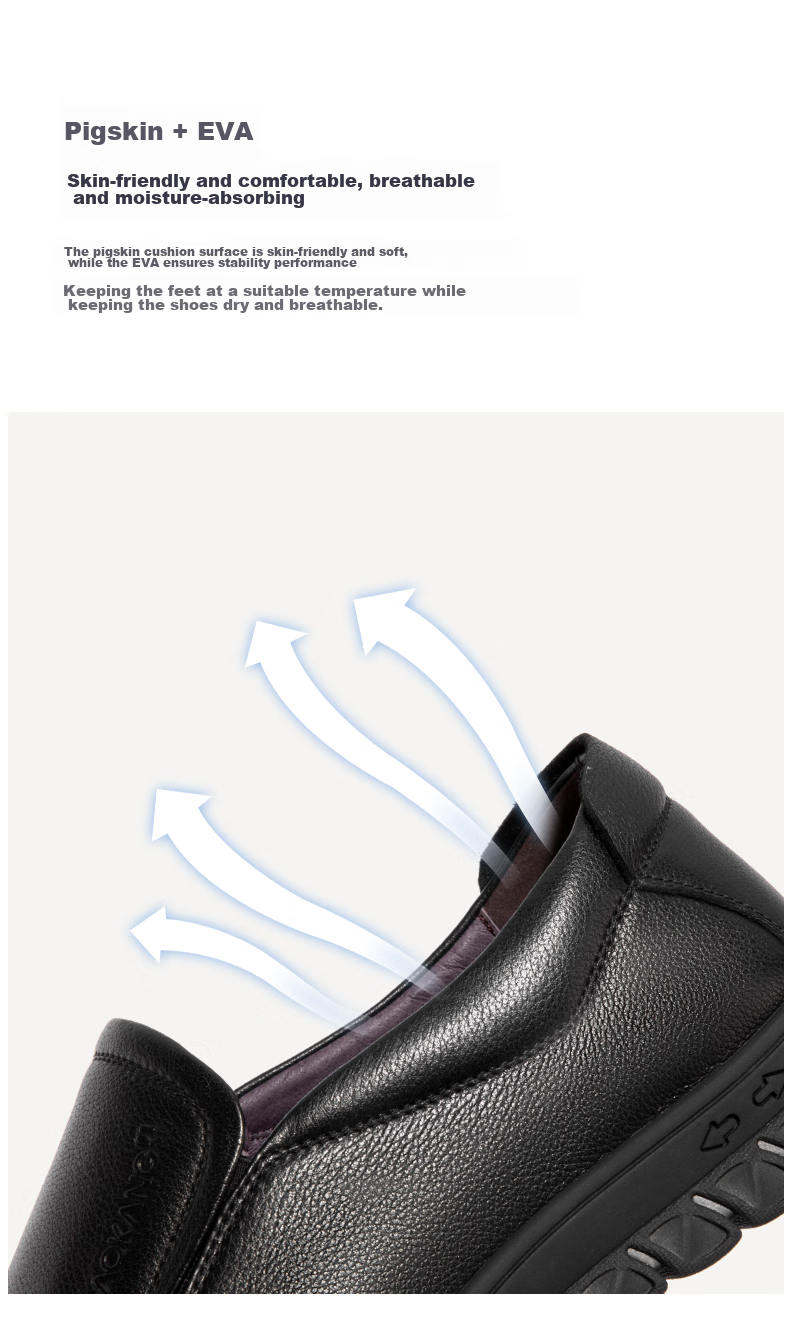 Aokang Leather Shoes for Men, Business Casual Slip-On Comfortable Daily Simple Driving Casual Leather Shoes, Black, Size 42 8