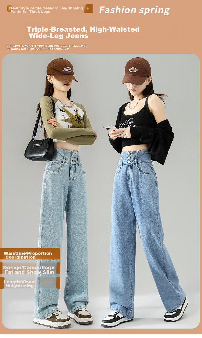 LangSha Women's Jeans, Spring And Summer Three-Button High-Waist Loose Wide-Leg Pants, Slimming Thin Vintage Straight-Leg Trousers for Wome 1