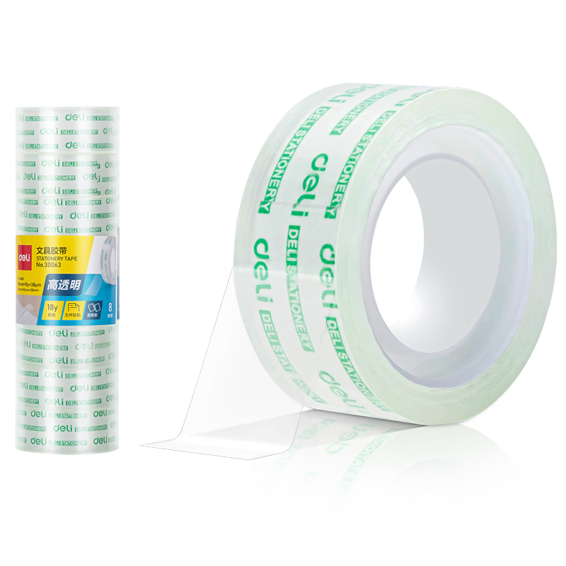 Deli Easy-Tear High Transparency Tape, 18mm*18y High Adhesive Small Tape, Back-To Essential School Supplies, Error Correction Student Stationery, 8 Rolls, Office Supplies, 30063