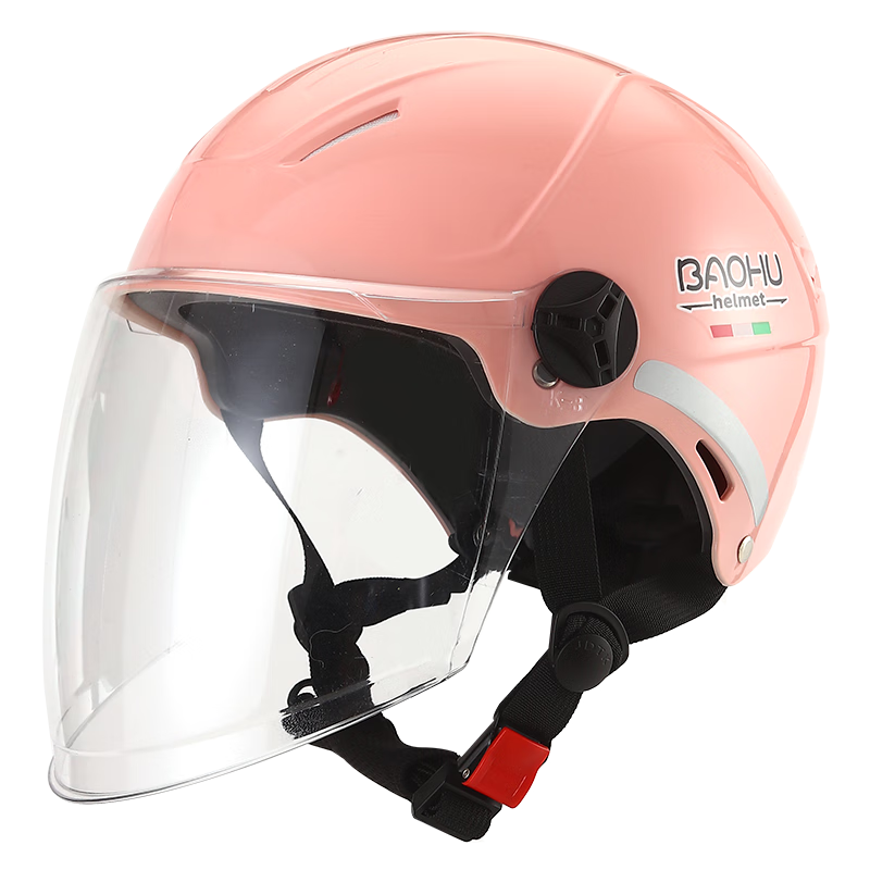 BAOHU Helmet, 3C Certified Electric Vehicle Helmet, Motorcycle Helmet, Electric Scooter Helmet, Unisex Half Helmet, All-Season Safety Helmet, 376 Cherry Blossom Pink (Long Transparent Visor), One Size Fits All