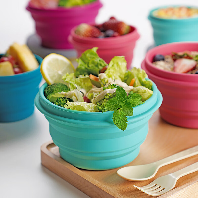 M Square Folding Bowl Portable Travel Silicone Cup Bowl Food-Grade Ramen Bowl Camping Picnic Baby Bowl Blue Large Bowl