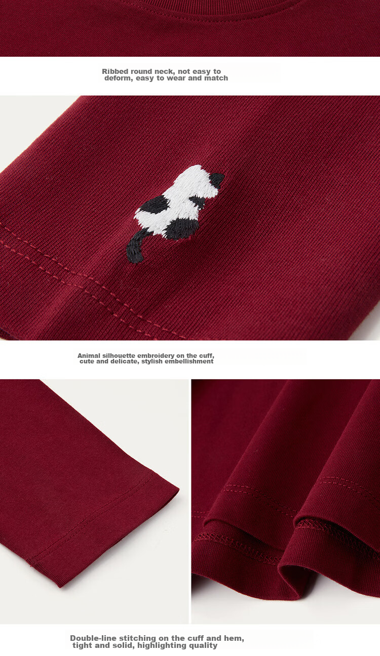 Zara Women's Long Sleeve Cotton T-shirt with Animal Embroidery Casual Round Neck Pullover 05324859 19