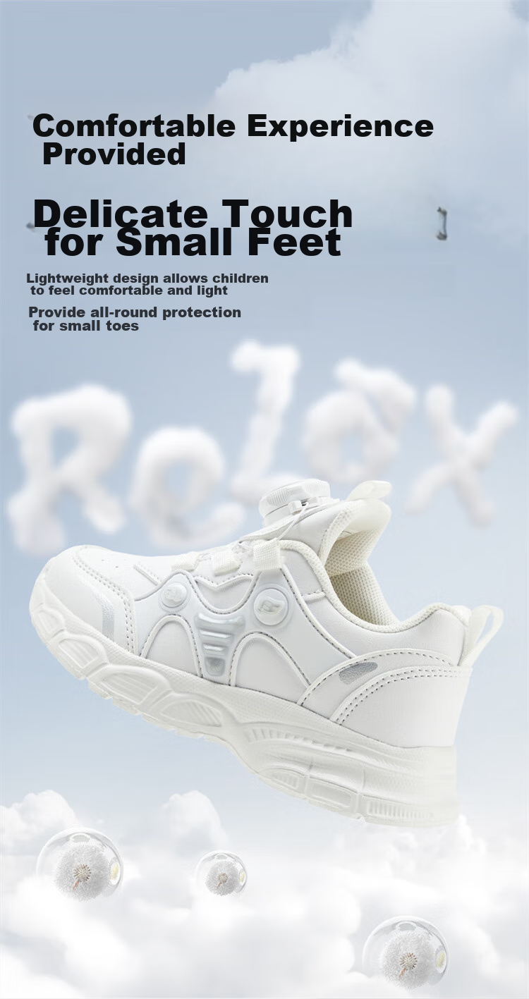 B.Duck Children's Sports Shoes, White School Campus Sneakers, Waterproof Leather Upper, Boys And Girls Shoes, White Color, Size 27 4