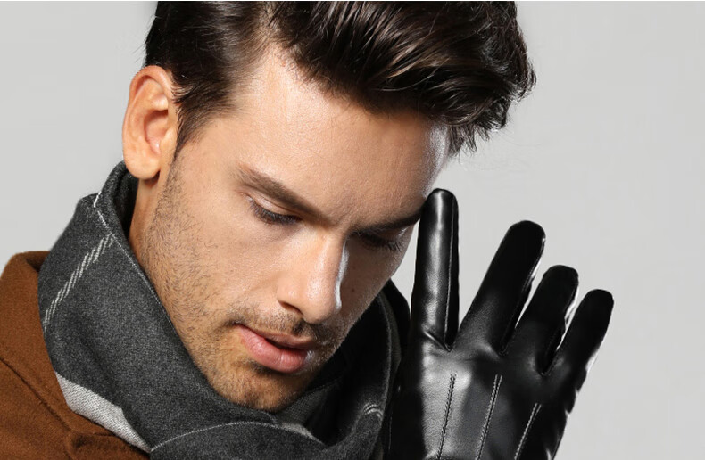TUCANO Leather Gloves for Autumn And Winter Cycling, Men's Fleece-Lined Thick Warm Windproof Water-Resistant Touchscreen Motorcycle Riding Gloves 6