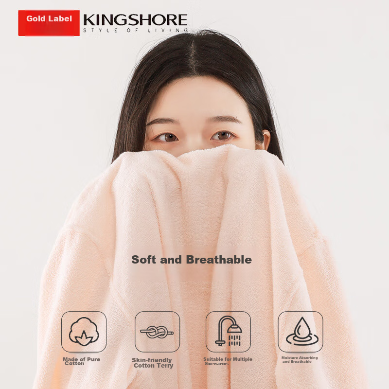 KING SHORE Bathrobe, Pure Cotton Sleepwear, Five-Star Hotel All-Season Style Couple's Bathrobe, Women's Orange Bathrobe, Size S