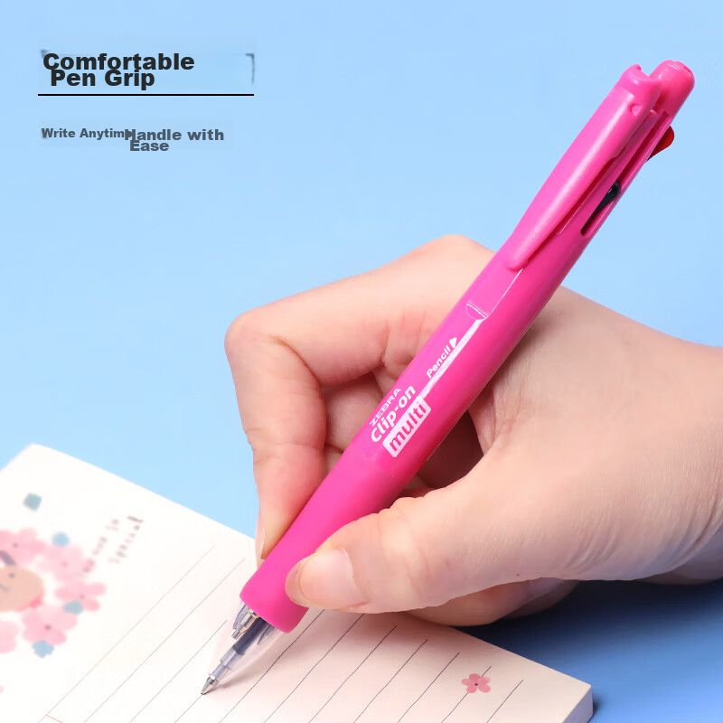 ZEBRA Five-In Multi-Color Pen (0.7mm Four-Color Ballpoint Pen + 0.5mm Mechanical Pencil), Black Blue Red Green Student Business Office Signing Pen B4SA1, Pink Barrel