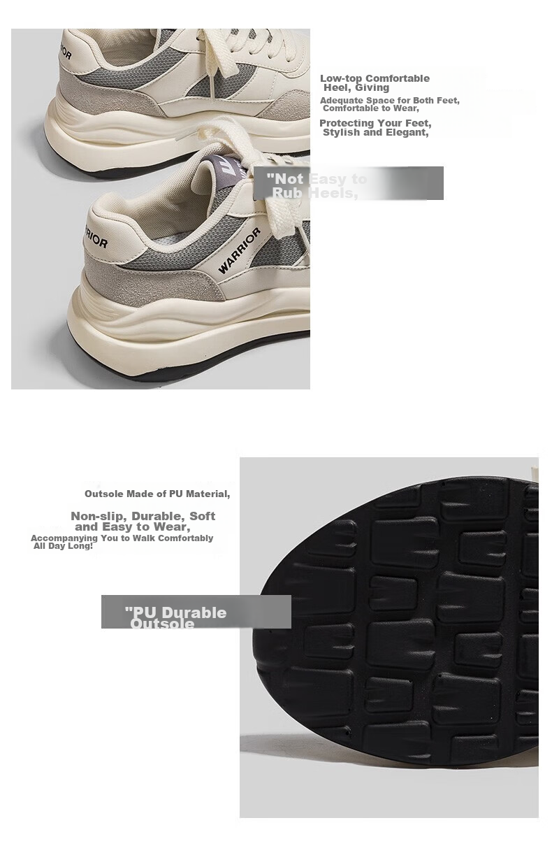 Huili Women's Sneakers, Thick-Soled Versatile Dad Shoes, Trendy Low-Top Casual Shoes for Women-0359 White-Gray 36 6