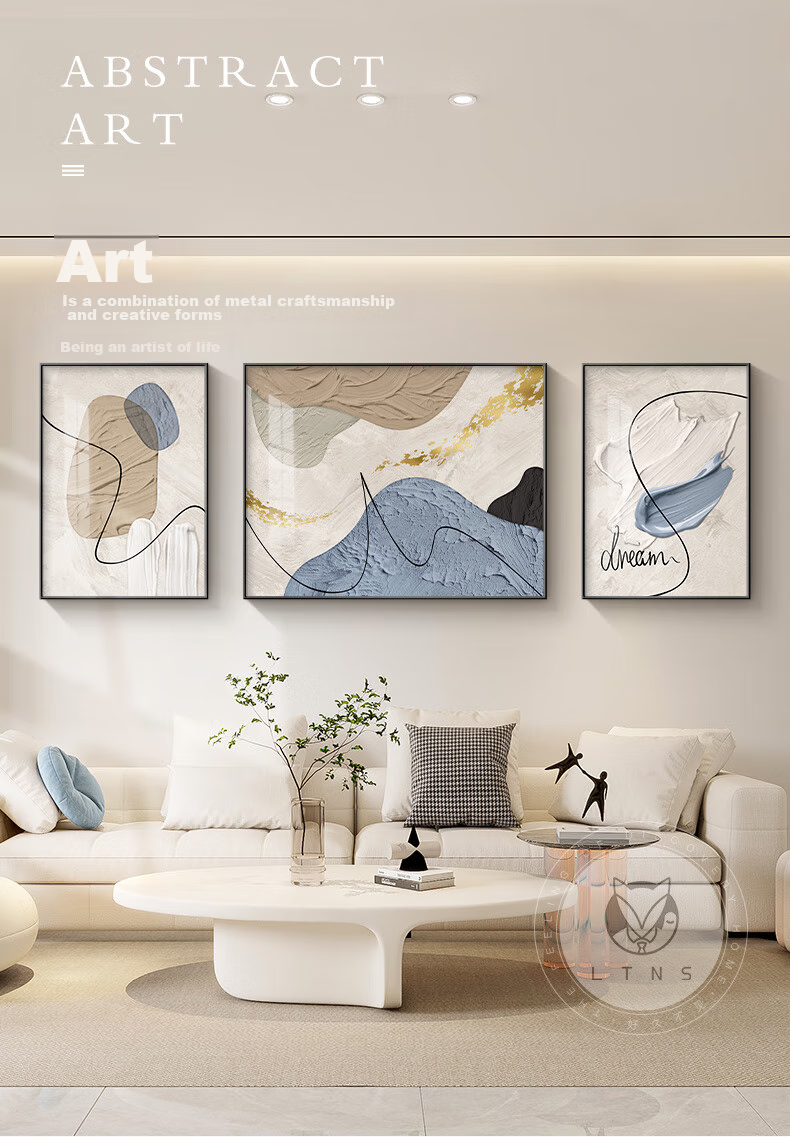 Haojiubujian Abstract Elegant Living Room Decorative Painting, Modern Minimalist Triptych Wall Art, High-End Luxury Sofa Background Wall Hanging Picture 1