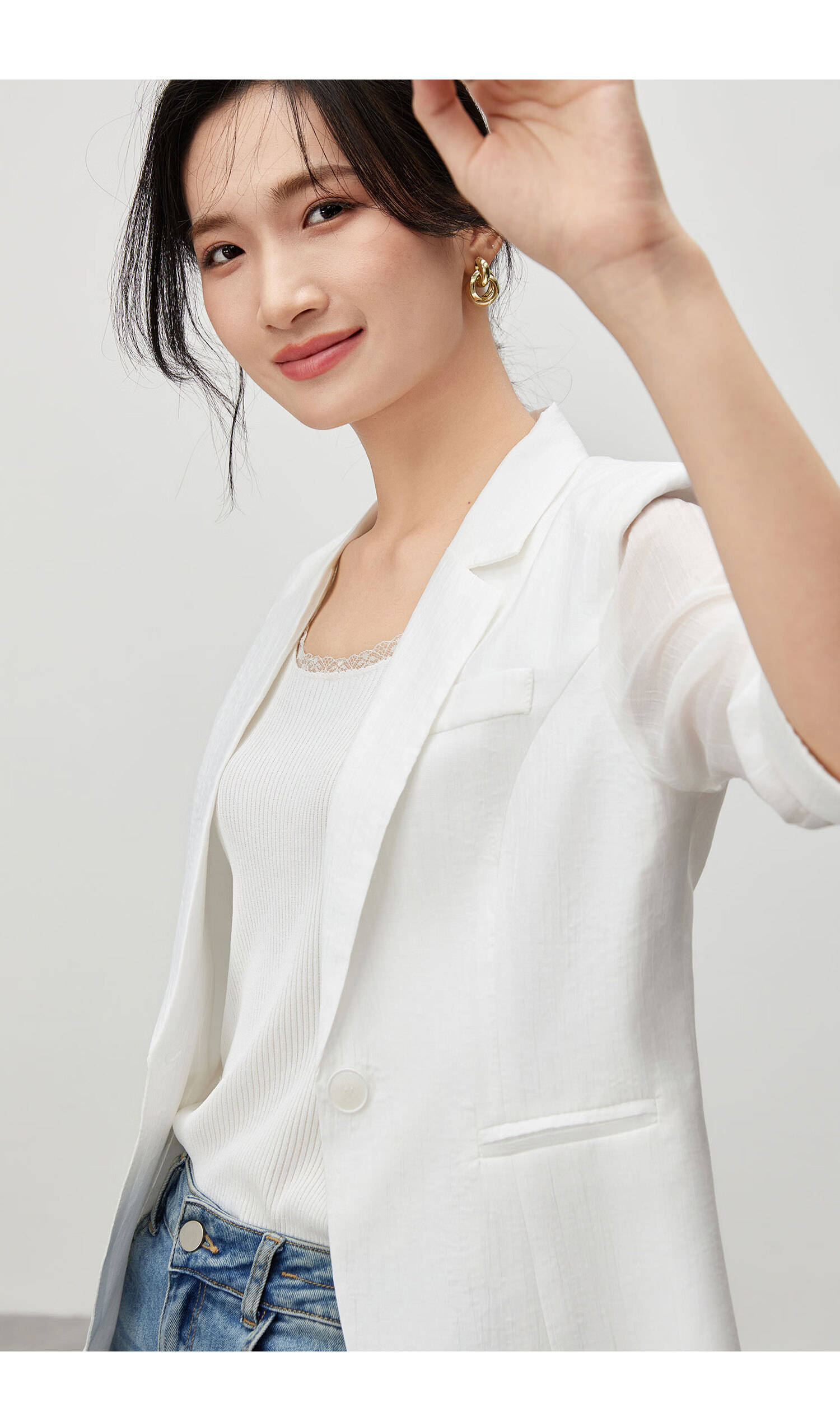 Fan Qin Yili Kuo Suit Jacket for Women, 2024 Elegant Five-Quarter Sleeve Commuter Professional Style, 442X73049, White, M 17