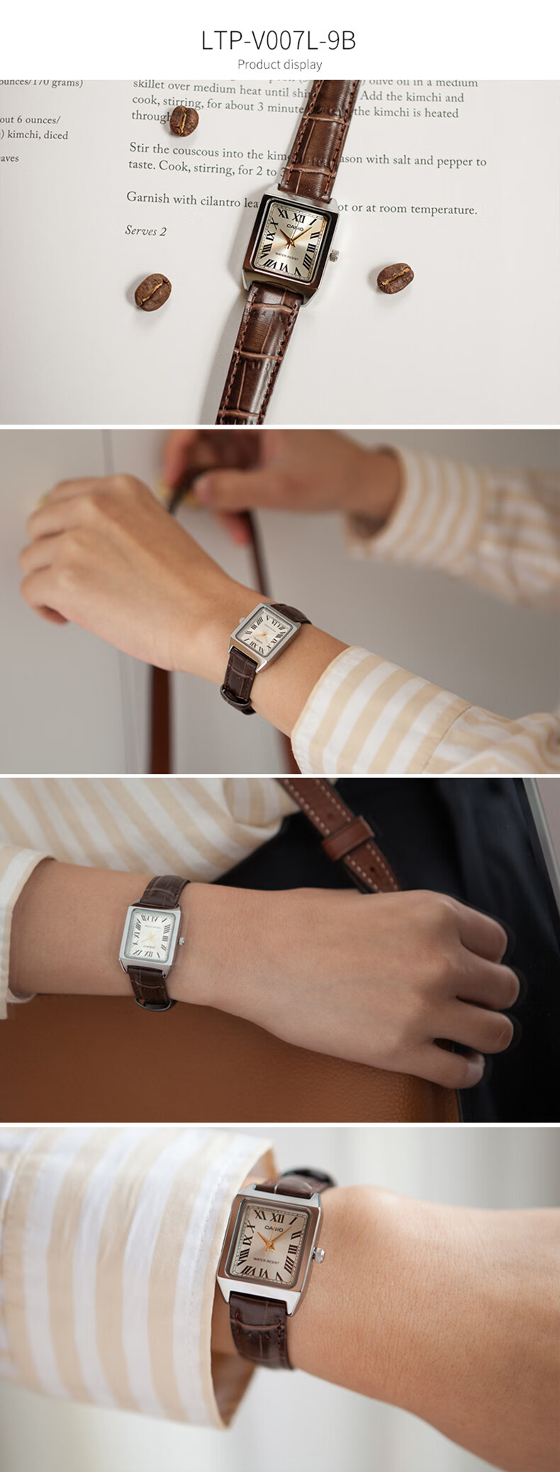 CASIO Women's Small Square Vintage Quartz Watch for Students LTP-V007L-7B1 30