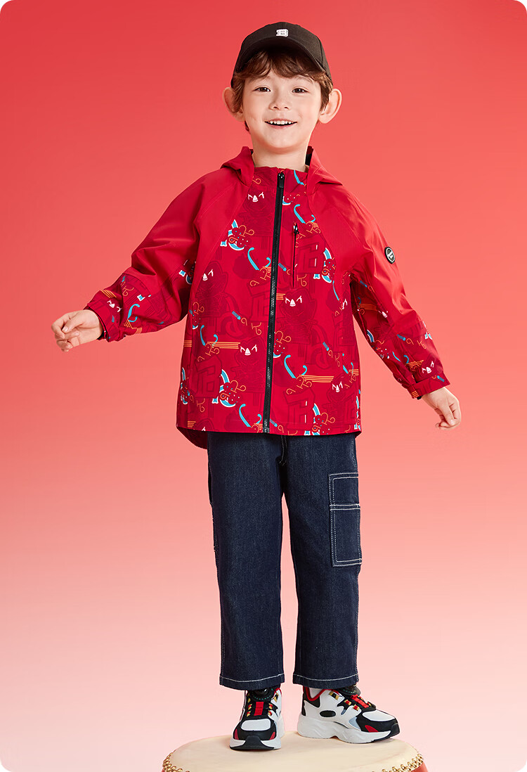 BALABALA Children's Outerwear Boys' Spring And Autumn Hooded Two-Piece Set with Auspicious Cloud Print Outdoor Jacket Trendy 13