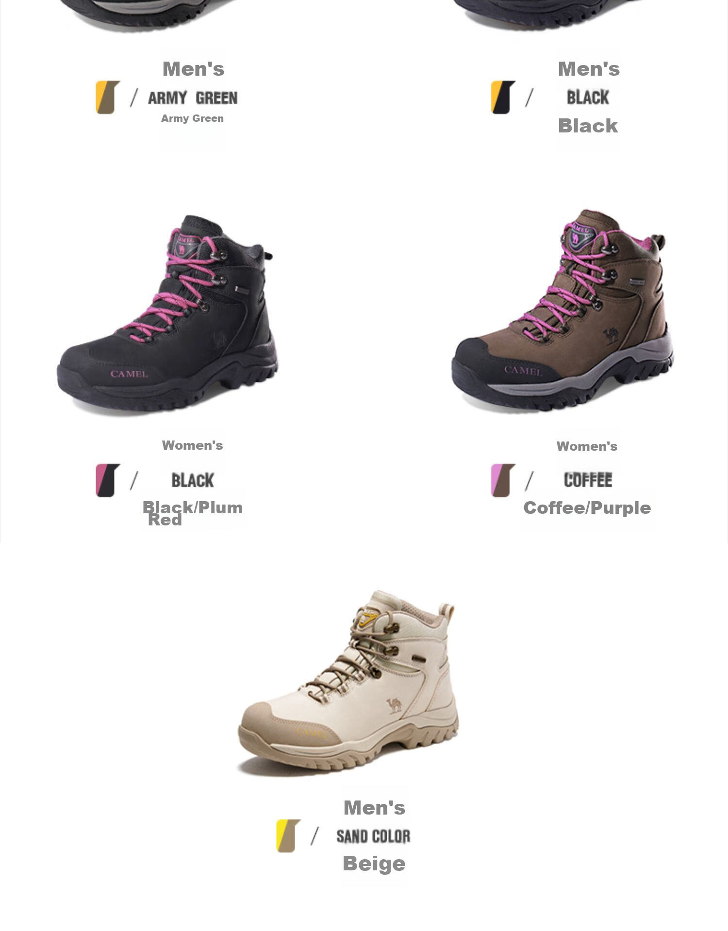 CAMEL Outdoor Hiking Boots for Men And Women, Waterproof Non-Slip Trekking Shoes with Shock Absorption, Wear-Resistant High-Top Work Boots Made of Cowhide Leather 28