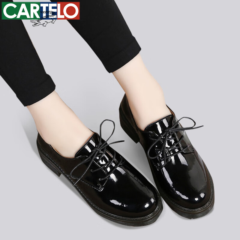 CARTELO Women's Loafers, Black Leather Shoes, KDLNS-2558, Patent Black, Size 37