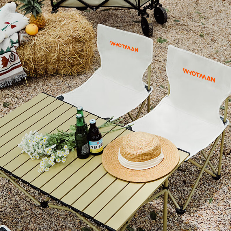Woteman Outdoor Folding Table And Chair Set, Egg Roll Table, Long Table, Lightweight Portable, for Street Vending, 5-Piece Set, Tea Brewing around The Fire