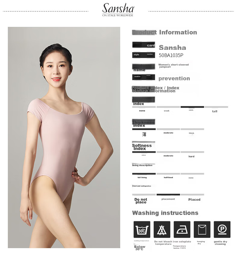 Sansha Ballet Leotard for Women, Dance Practice Outfit with High Elasticity Short Sleeves And One-Strap Collar, Pink, Size S 3