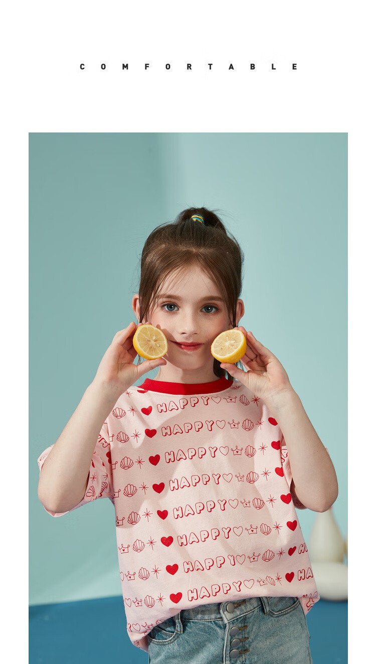 ASK JUNIOR Children's Clothing Girls' Pure Cotton Short-Sleeve T-Shirt Summer Thin Breathable Casual Skin-Friendly Undershirt Pink 140 3