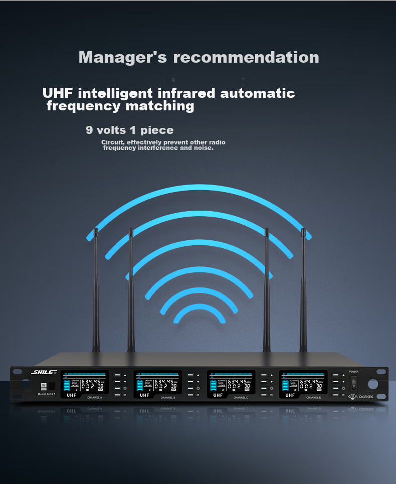 SHILE Wireless Microphone System with Four Handheld Mics, UHF Adjustable Frequency Microphones for Meetings, Training, Lectures, Events, Karaoke, KTV, SH-27 Model with 4 Handheld Mics 6