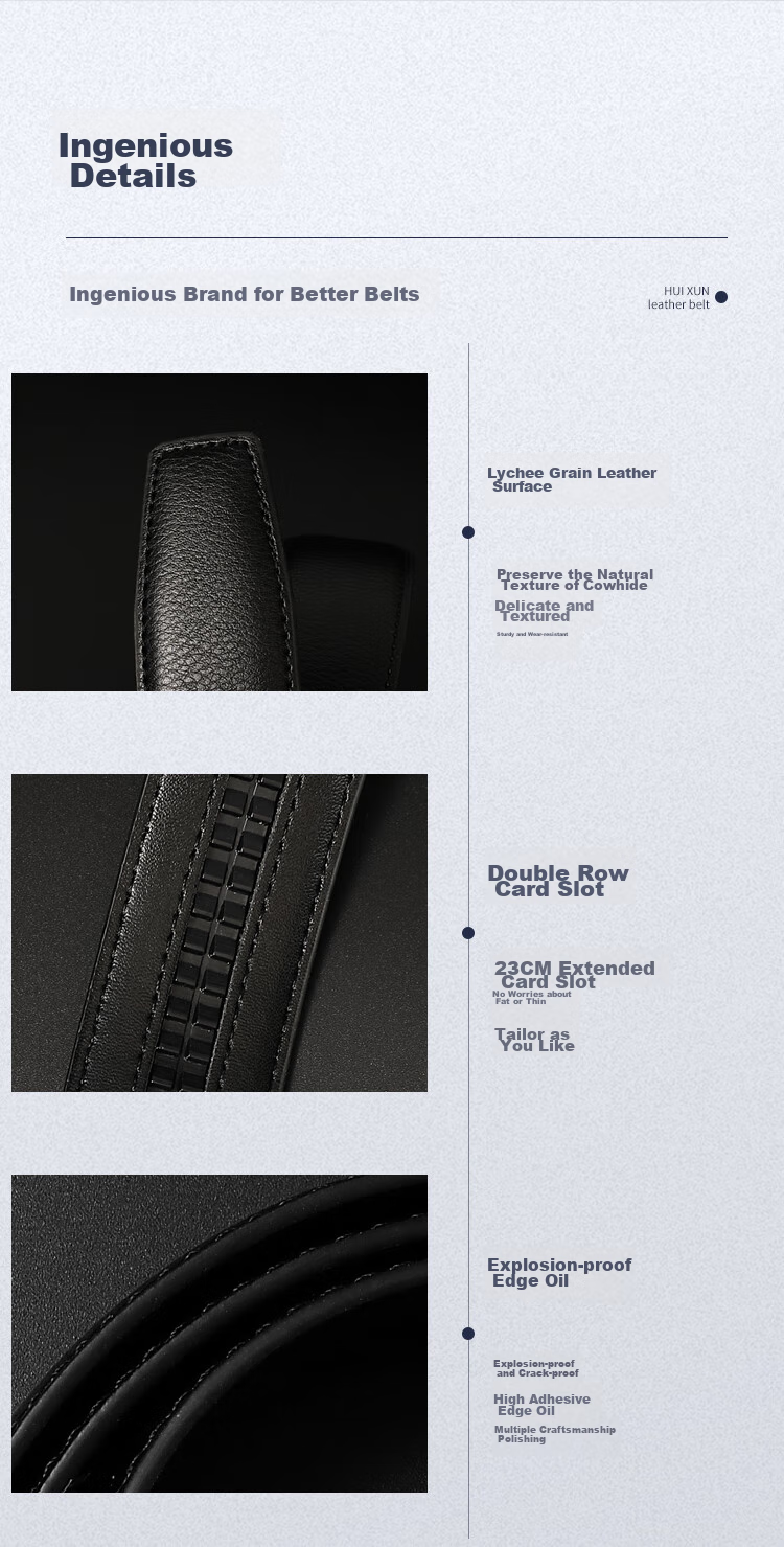 Huixun Men's Leather Belt, Business Casual Automatic Buckle, Genuine Leather Waistband, Gift for Boyfriend, Husband, Father, Birthday Present 7