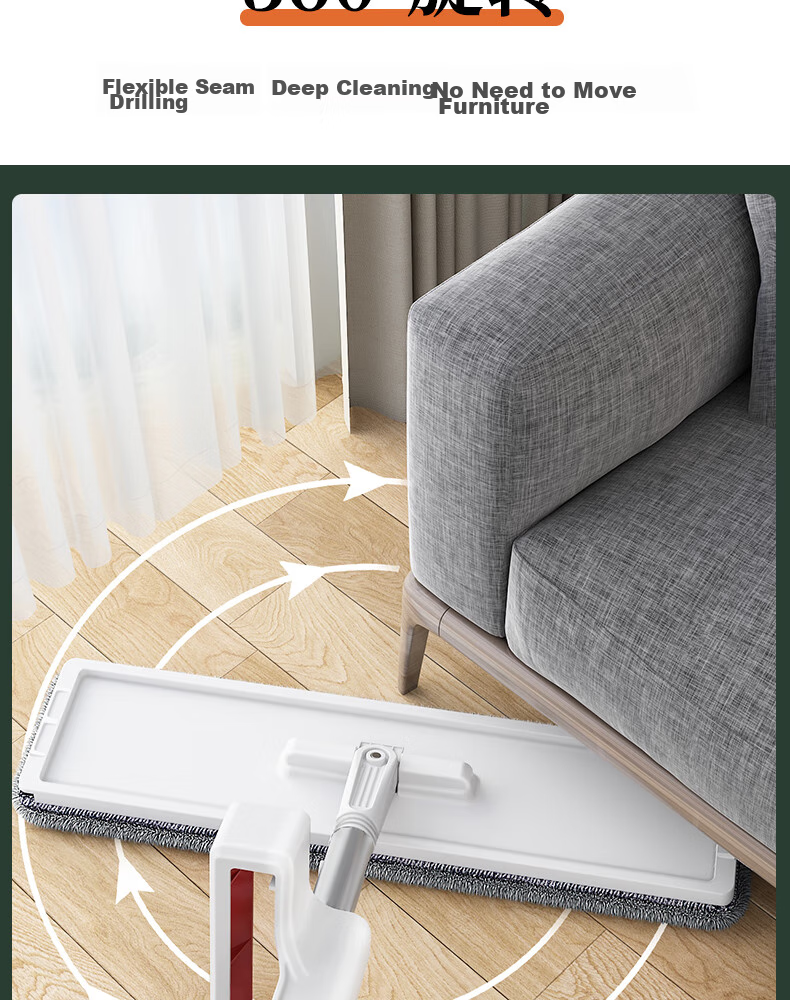 Youjialiangpin Flat Mop, 60CM Handle Length, 156CM Total Length, 3 Cloths Included, Household Use, No Hand Washing Required, Lazy Person's All-In Mop, Office And Commercial Cleaning Tool 4