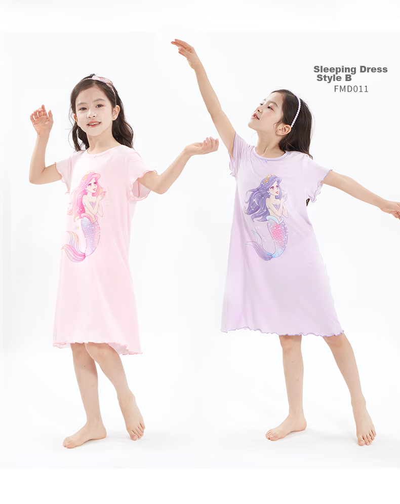 Duomiaowu Girls' Nightgown, Spring And Summer Children's Modal Sleepwear, Short-Sleeve Dress for Girls, Baby Home Wear MD014 Pink 150 5