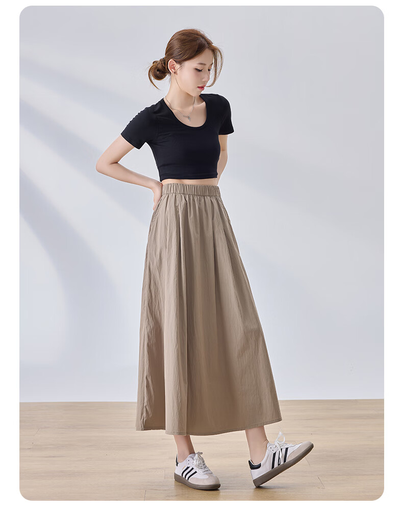 LangSha Women's Midi Skirt, High-Waisted A-Line Summer Dress, Loose Comfortable Breathable Textured Versatile Skirt 17