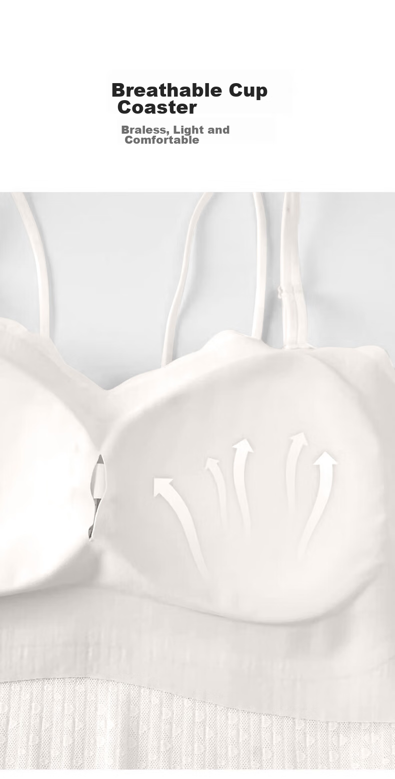 FitonTon Women's Camisole Tank Top with Built-In Bra Pads, Lace Thin Straps, Side Support, Inner Wear Or Outer Wear, Backless Bra, White 11