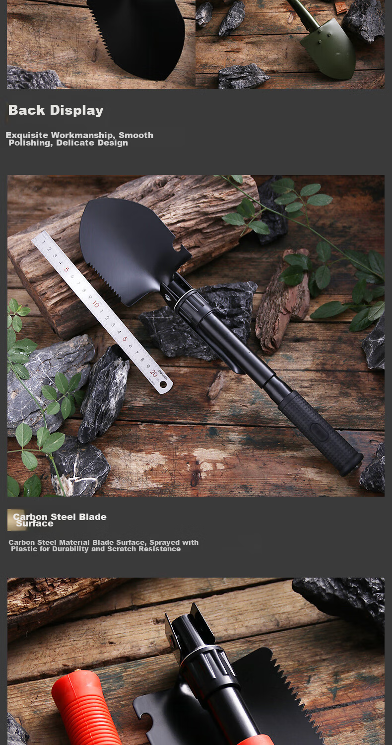 JAJALIN Multi-Functional Folding Shovel, Military Entrenching Tool, Car-Mounted Combat Shovel, Outdoor Camping Hoe And Pickaxe 7