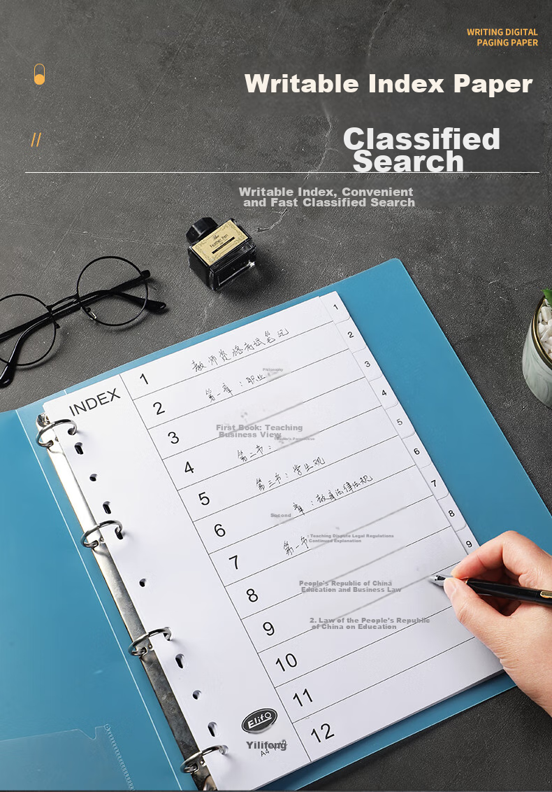 Elifo Folder, Punched Paper, Index Paper, Cardboard Dividers, A4 Label Pages, Insert Pages, Index Dividers, Classification Paper, Perforated, 10 Pages, Gray Color 5