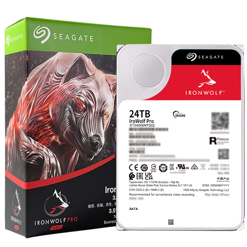 SEAGATE NAS Hard Drive 24TB Private Cloud 512MB 7200RPM PMR CMR Vertical Technology Network Storage SATA SEAGATE IronWolf Pro ST24000NT002
