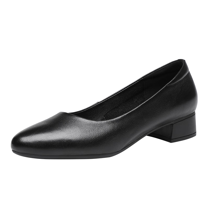 RED DRAGONFLY Women's Single Shoes with Chunky Heel, Shallow Mouth, Mid-Heel, Commuter Style Slip-On Shoes, Height-Increasing Slimming Leather Shoes WTB435931