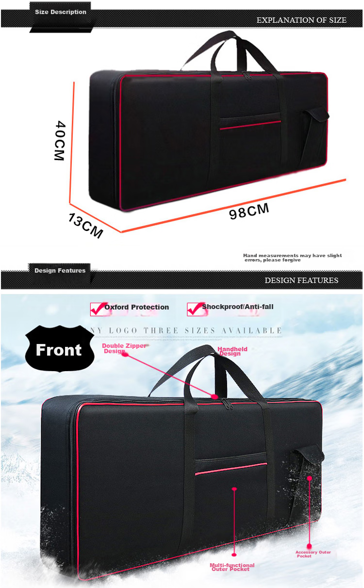 Xiangsiniao Electronic Keyboard Case Universal 8mm Padded Shoulder Strap Portable Keyboard Bag, Black with Red Trim 3