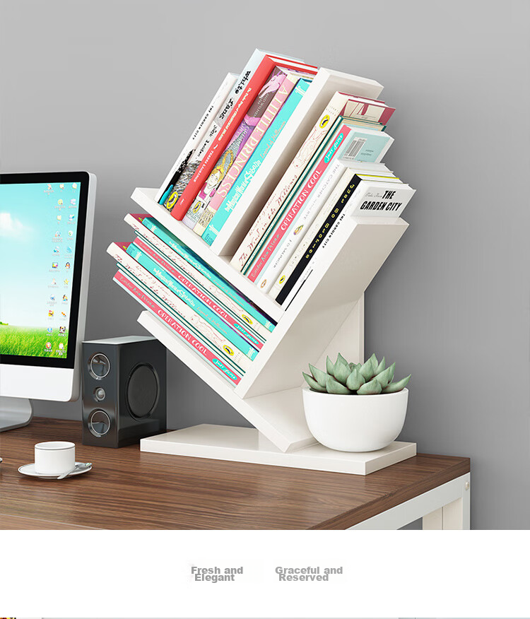 Shuaili Desktop Bookshelf, Simple Study Room Desk Organizer Shelf, Five-Tier Tree Branch Creative Natural Color SL8224Z 11