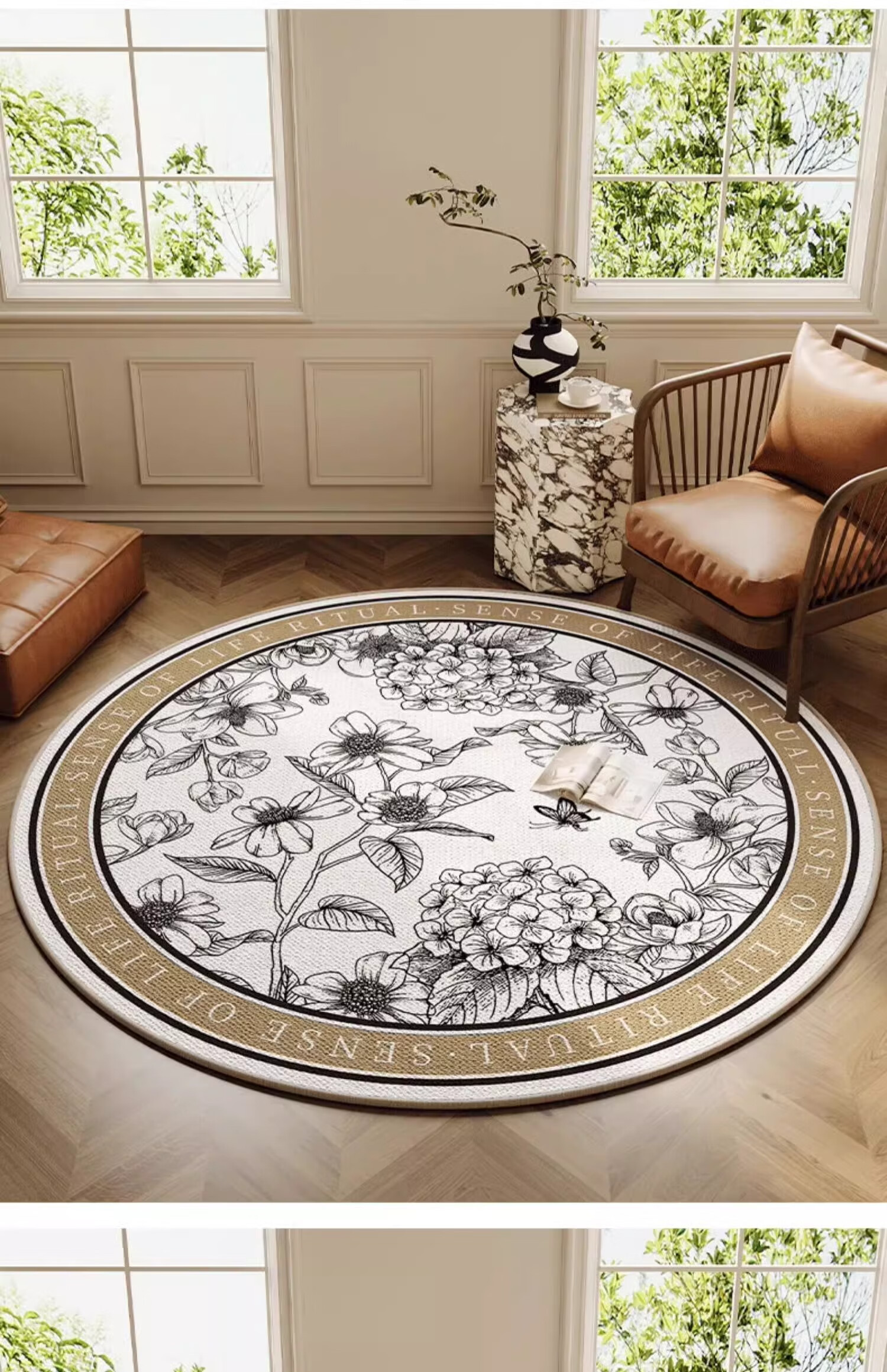 Yinshang Ancient Single-Person Sofa Round Carpet, Luxurious High-End Chair Pad for Foyer, Bedroom And Living Room, Swivel Chair Floor Mat 9