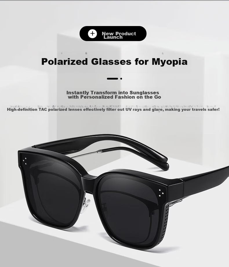 Boshide Clip-On Sunglasses, Sunglasses Clip for Myopia Glasses, Polarized Sunglasses for Men And Women, Bright Black Polarized Gray Lenses (Sanmi Nail) 1