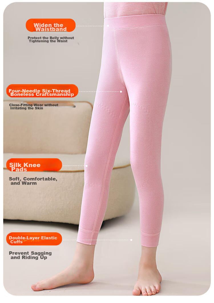 MiiOW Children's Thermal Pants, Girls' Autumn And Winter Knee Protection, Fleece-Lined Thickened Leggings, for Older Girls to Wear Underneath, Pink, Size 170 12