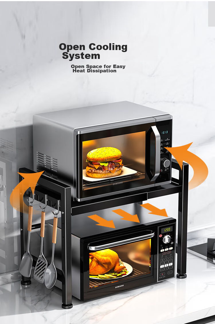 QIAONAMEI Kitchen Storage Rack, Extendable Microwave Oven Rack, Oven Shelf, Countertop Storage Rack, Double-Layer 7230-BK(C) 9