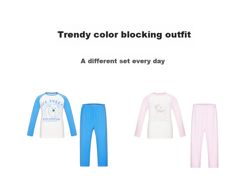 AIMER KIDS Girls' Spring And Autumn Pullover Long-Sleeve Color Block Loungewear Set, Pink And White, Size 110 12