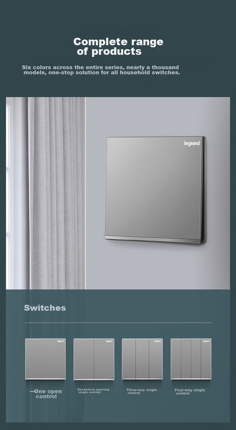 LEGRAND Switch Socket Panel, Yijing Series Deep Sand Silver Gray, Wall Socket, Five-Hole with Switch (Dual Control) 8