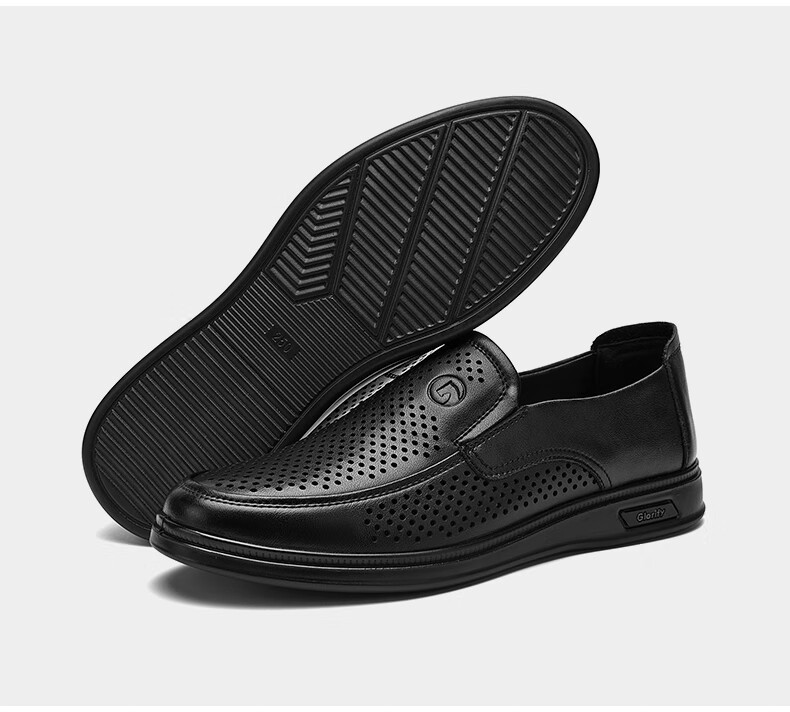 HLA Men's Leather Shoes, Business Casual Breathable Slip-On Leather Sandals for Men HAAPXM2FBH182, Black, Size 39 27