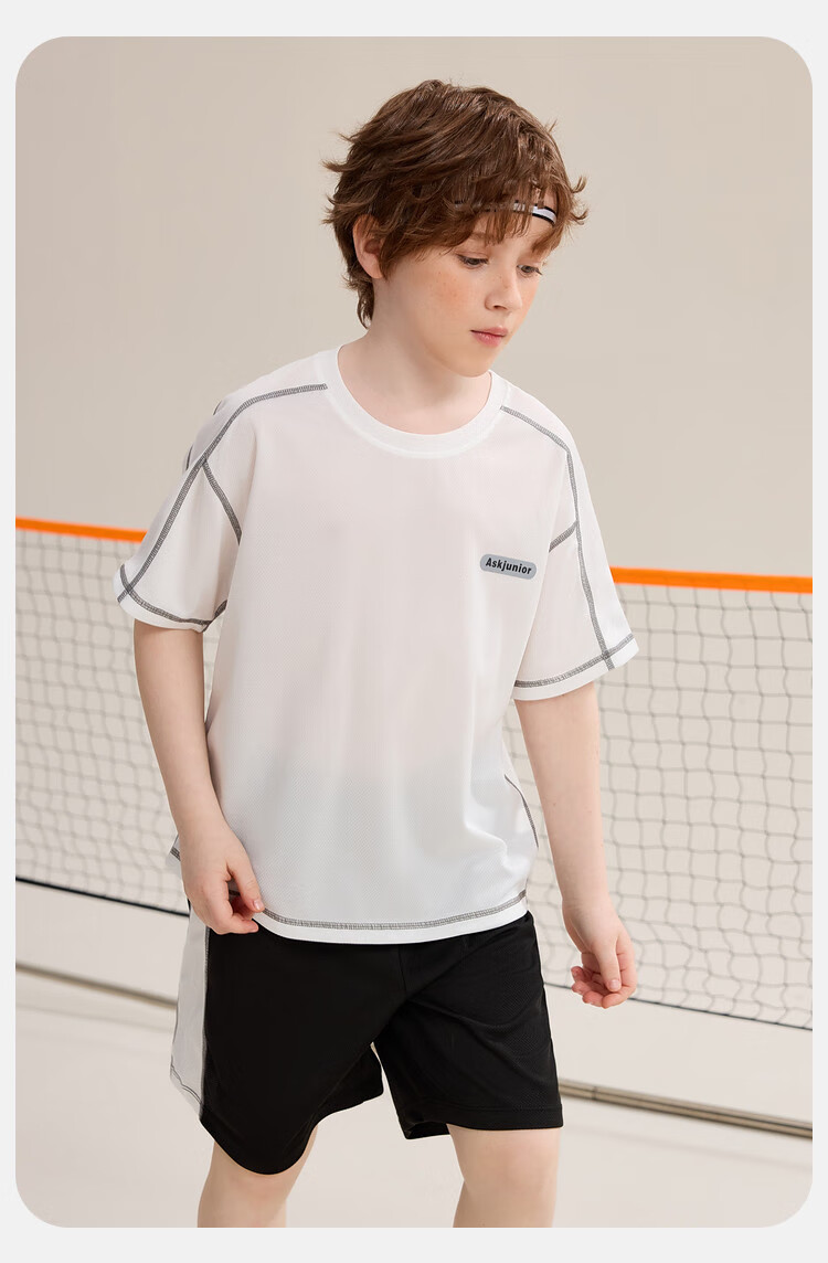 ASK JUNIOR Boys' Sports Set Summer Children's Lightweight Quick-Dry T-Shirt + Shorts Two-Piece Tennis Outfit for Older Kids 150 10