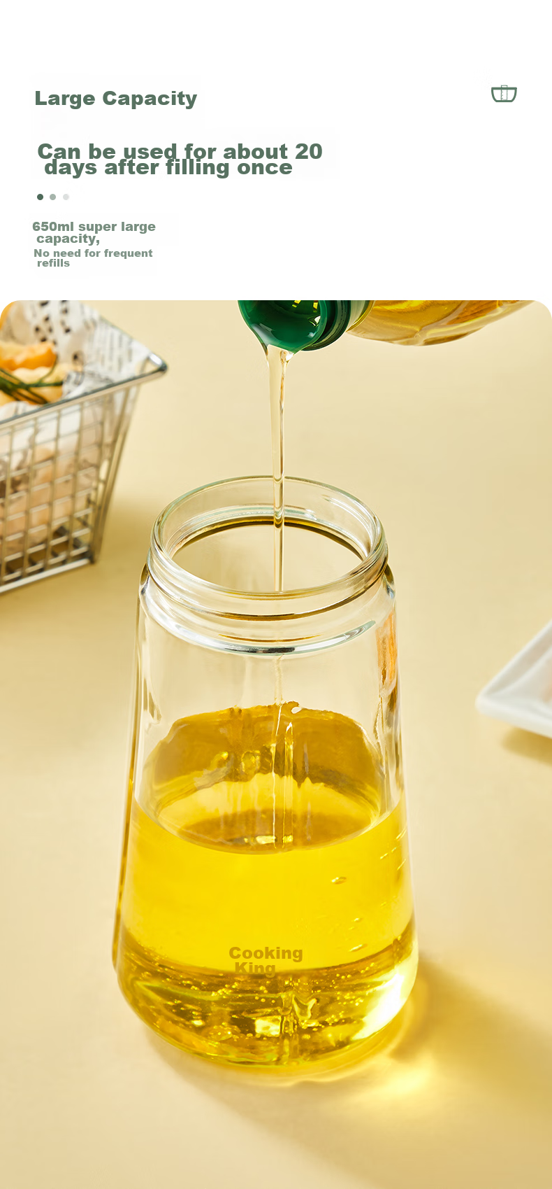 Chuida Huang Kitchen Household Glass Oil Dispenser Transparent High Borosilicate Glass Oil Bottle 600ML 6