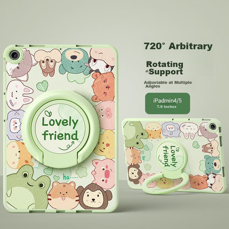 Asiwa Compatible with IPad Mini 4/5 Case, Universal 7.9-Inch 2019 Model, 360-Degree Rotating Stand, Horizontal And Vertical Placement, Shockproof, Full Protection, Cartoon Cute Desig
