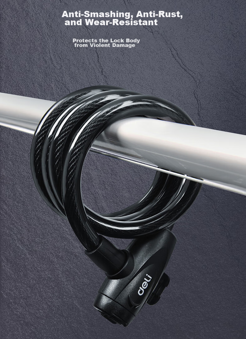 Deli Bicycle Lock, Mountain Bike Lock, Steel Cable Anti-Theft Lock, Portable Cycling Lock, Bicycle Accessories, Cycling Equipment, 1.2 Meters 6