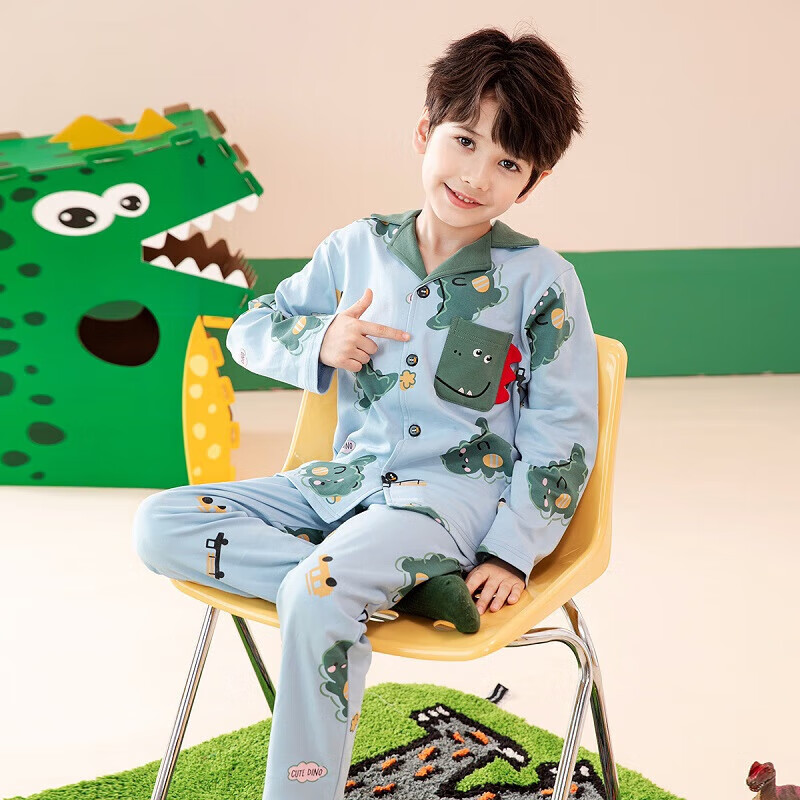 Fenteng Children's Pajamas for Boys, Pure Cotton Spring Season Sleepwear, Can Be Worn Outside, Boys' Loungewear