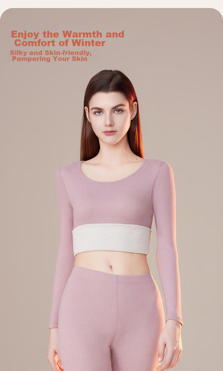 Ordifen Cashmere Thermal Underwear for Women, Autumn Top And Bottom, Lightweight Warmth, Autumn And Winter Couple's Anti-Static Base Layer Set, Pink M 14