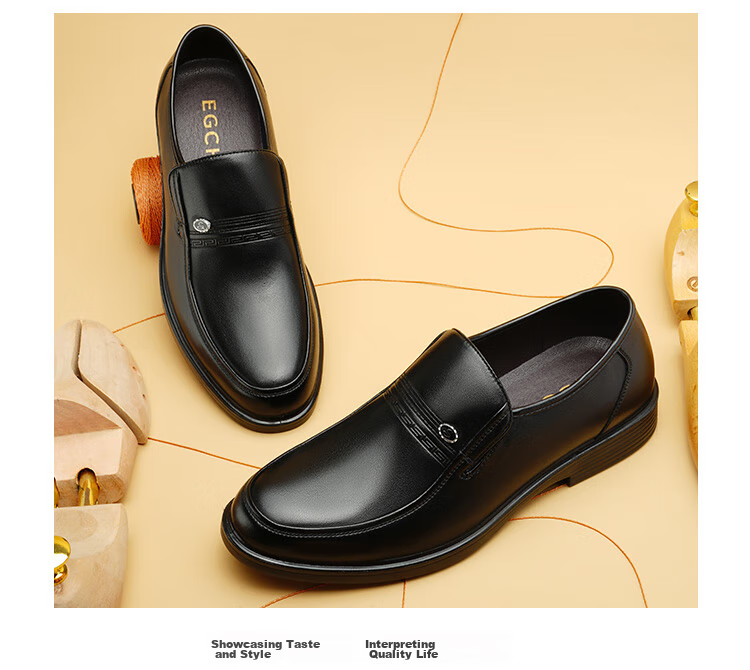 EGCHI Men's Slip-On Leather Shoes, Wear-Resistant Soft Sole, Driving Fashion Business Casual Shoes X222802 Black 44 14