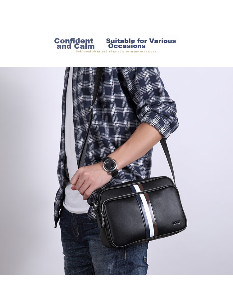 GOLF Shoulder Bag for Men, Top-Grain Leather with Microfiber Crossbody Bag, Business Commute Contrasting Color Messenger Bag, Black 12