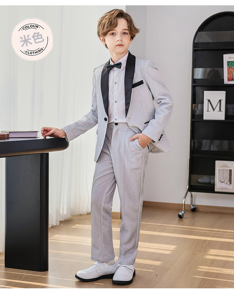 LUOBOBEIBEI Children's Formal Wear Autumn And Winter Suit Set, Stylish British-Style Suit for Stage Performances And New Year Visits, Blue Four-Piece Set, Size 110 8